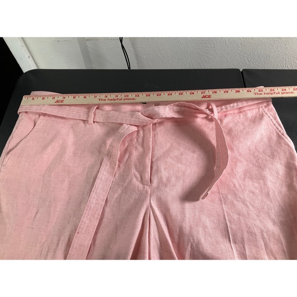 LOFT PLUS Pants Womens Sz 22 Coral Linen Blend Belted Cropped Pants Office - Picture 9 of 12